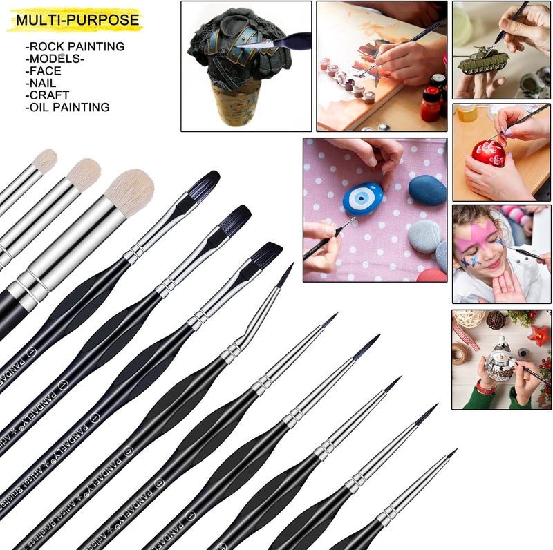 PANDAFLY Miniature Paint Brushes Drybrush Set, 12 Sizes Detail Paint Brush Set, Small Fine Detail Brushes for Acrylic, Watercolors, Oil, Paint by Number, Figurine - Image 4